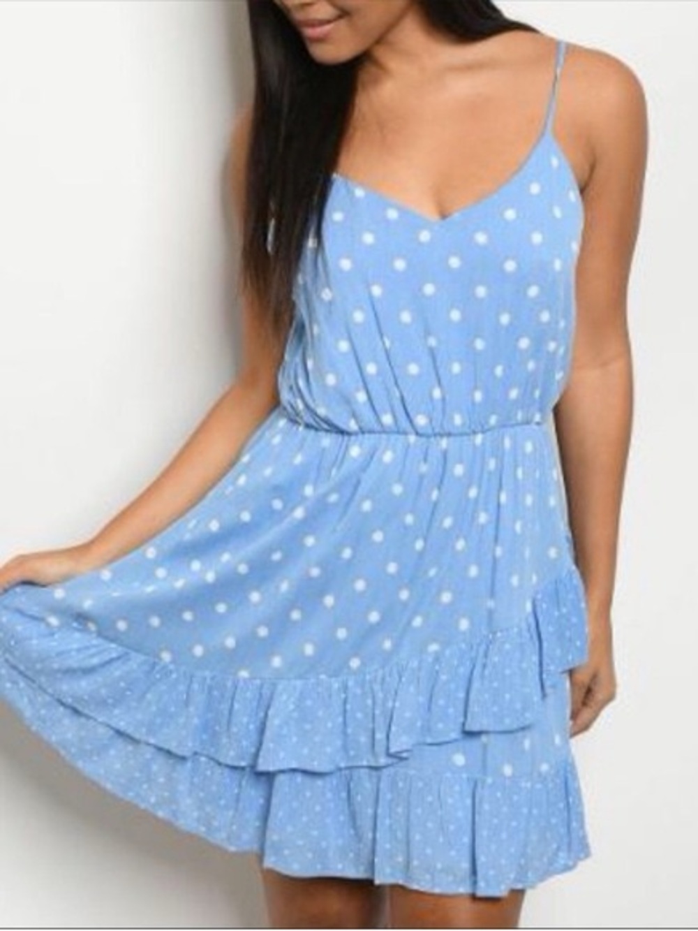 Everly Light Blue Polka Dot Mini Dress